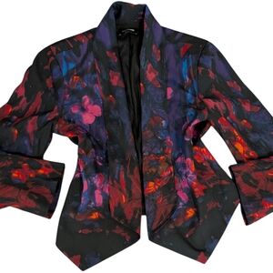 Bebe Women's Multi‎ Color Black Floral Print Open Front Shawl Jacket Blazer